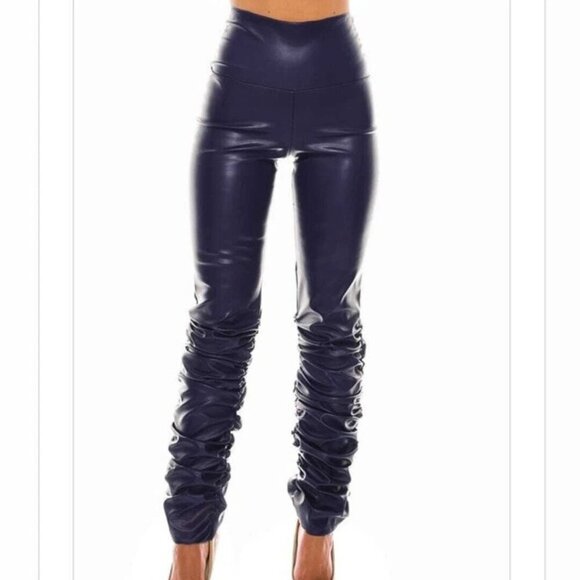 Faux Leather High Waist stretch Pants Legging with ruched leg - Picture 11 of 14